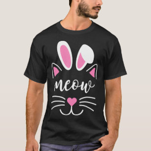 Meow Cat Face Ostertag Bunny Ears Funny Cat Love T-Shirt
