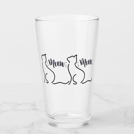 Meow Cat Line Art | Minimalistisches Chat-Design Glas (Vorderseite)