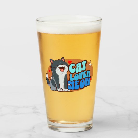 Meow Cat Lover - blaue Katze Glas (Vorne (Gefüllt))