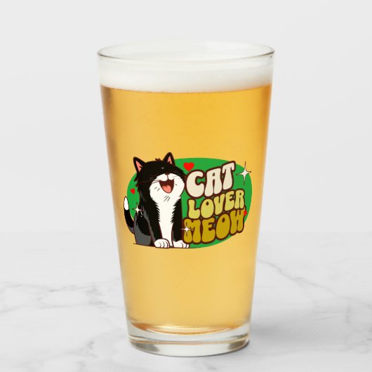 Meow Cat Lover - schwarze Katze Glas (Vorne (Gefüllt))
