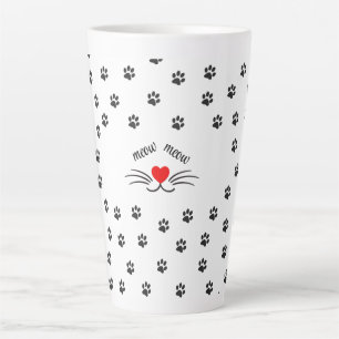 Meow cat Pfoten rotes Herz Latte Tasse