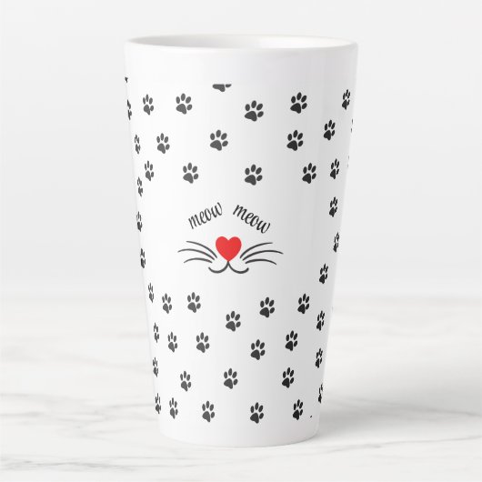 Meow cat Pfoten rotes Herz Latte Tasse (Vorderseite)
