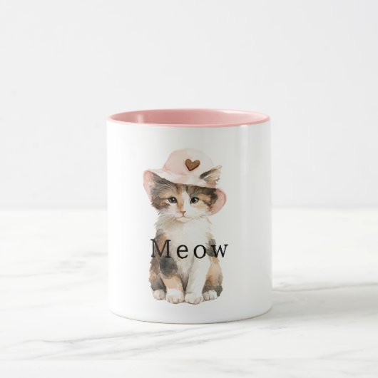 Meow Cat Pink Hat Heart Tasse (Zentrum)