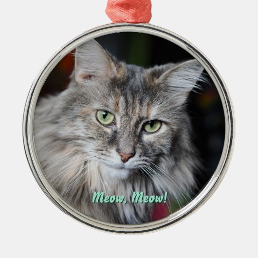Meow Cat Portrait Ornament Aus Metall (Vorne)