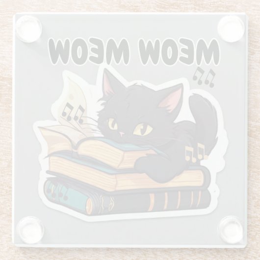 Meow Cat Reading Book Glasuntersetzer (Rückseite)