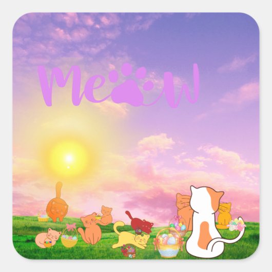 Meow Cat Sunrise Sticker (Vorderseite)