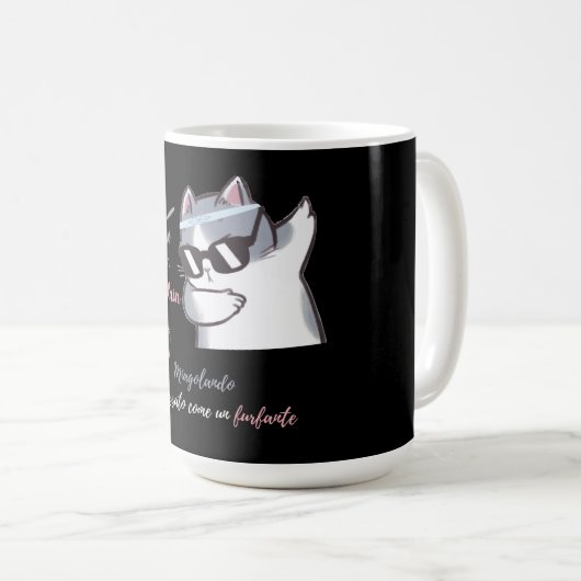 Meow Chillin' like a Villain Funny Sunglasses Cat Kaffeetasse (VorderseiteRechts)