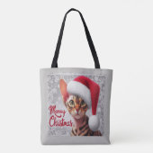 Meow Christmas Devon Rex Cat, Xmas Santa Cat Tasche (Rückseite)