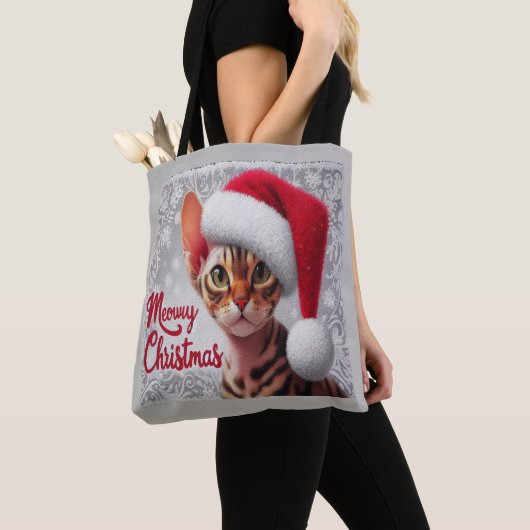 Meow Christmas Devon Rex Cat, Xmas Santa Cat Tasche (Von Nahem)