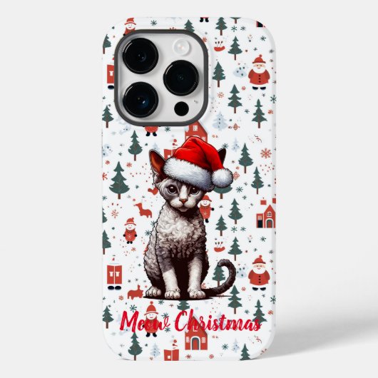 Meow Christmas Devon Rex Cat, Xmas Santa Kitten Case-Mate iPhone Hülle (Rückseite)