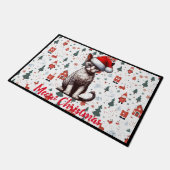 Meow Christmas Devon Rex Cat, Xmas Santa Kitten Fußmatte (Schrägansicht)