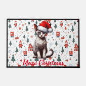 Meow Christmas Devon Rex Cat, Xmas Santa Kitten Fußmatte (Vorderseite)