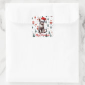 Meow Christmas Devon Rex Cat, Xmas Santa Kitten Quadratischer Aufkleber (Tasche)