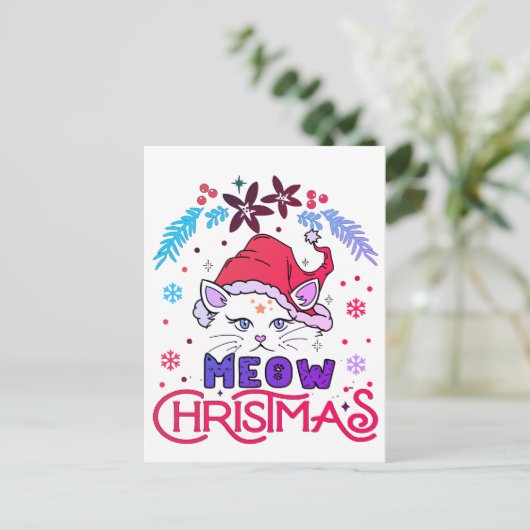 Meow Christmas Feiertagspostkarte (Stehend Vorderseite)