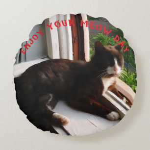Meow Day Katzenfoto Runde Kissen