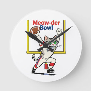 Meow-der Bowl Champion Katzenfußball Runde Wanduhr