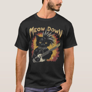 Meow Down Heavy Metal Katze Mohawk Gitarre Rocker T-Shirt