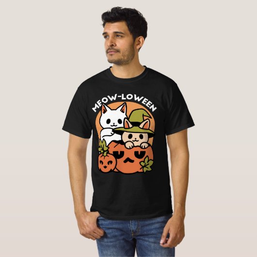 Meow - Festivals Halloween Cat Design T-Shirt (Vorne ganz)