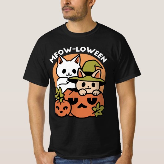 Meow - Festivals Halloween Cat Design T-Shirt (Vorderseite)