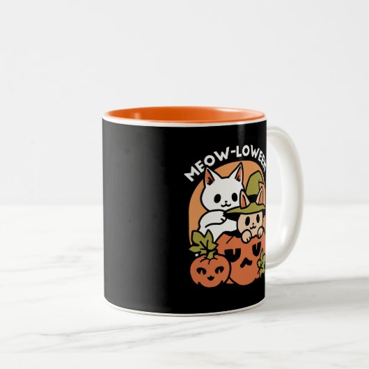 Meow - Festivals Halloween Cat Design Zweifarbige Tasse (VorderseiteRechts)
