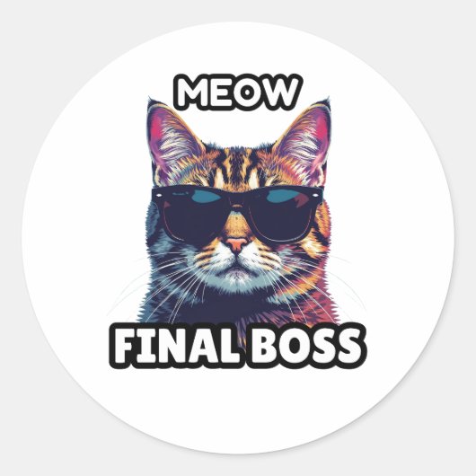 Meow Final Boss Cool Cat Sticker (Vorderseite)