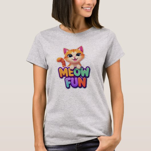 Meow Fun - Cute Smiling Cat T-Shirt (Vorderseite)