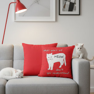 Meow Funny Red and White Cat Throw Kissen Kissen