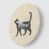 Meow-graue KatzeSilhouette u. Taupe Große Wanduhr (Winkel)