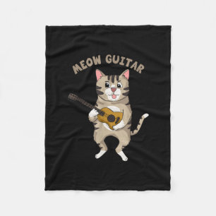 Meow Guitar Niedlich Cat Playing Gitarre Funny Kät Fleecedecke