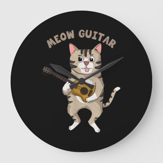 Meow Guitar Niedlich Cat Playing Gitarre Funny Kät Große Wanduhr (Vorderseite)