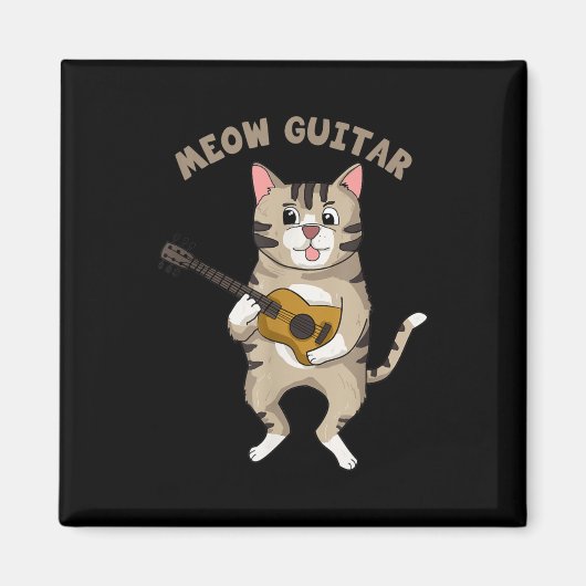 Meow Guitar Niedlich Cat Playing Gitarre Funny Kät Magnet (Vorne)
