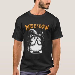 Meow Halloween Black Hexenkatze Hut für Mädchen T-Shirt