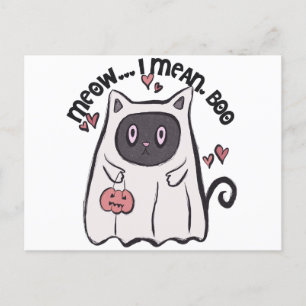 Meow I Mean Boo Black Cat Halloween Feiertagspostkarte