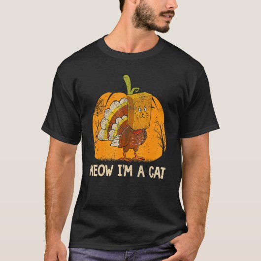 Meow I'm A Cat Thanksgiving Pumpkin Turkey Face T-Shirt (Vorderseite)