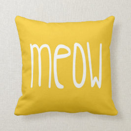 Meow-Kissen auf gelbem und grauem Hintergrund Kissen