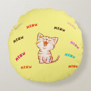 Meow Kitten Print  Round Pillow Rundes Kissen