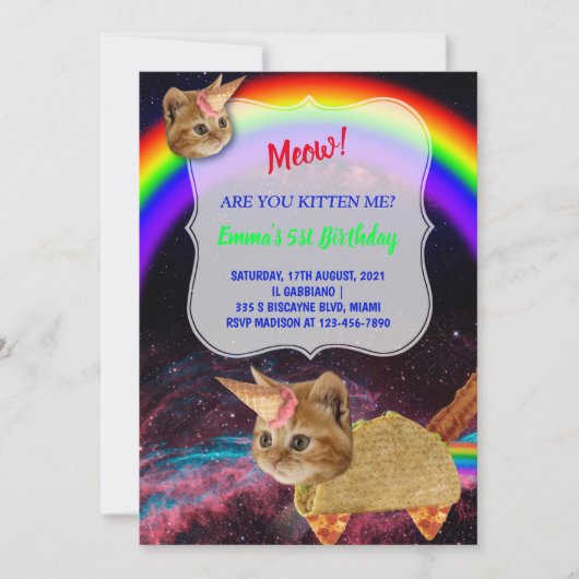 MEOW! Kitten Space Party Einladung (Vorderseite)