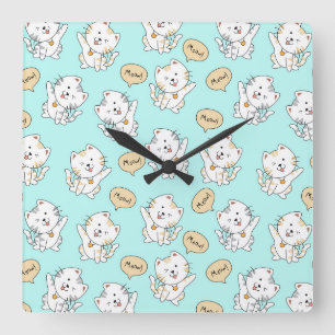 Meow Kittens Pattern - Niedliche Cat Wall Clock Quadratische Wanduhr
