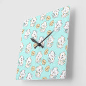 Meow Kittens Pattern - Niedliche Cat Wall Clock Quadratische Wanduhr (Winkel)