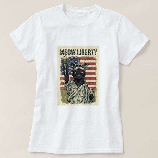 Meow Liberty - Grunge Style Cat Statue of Liberty T-Shirt (Design vorne)