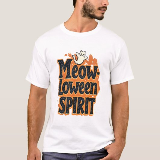 Meow-loween-Geist-Katze T-Shirt (Vorderseite)
