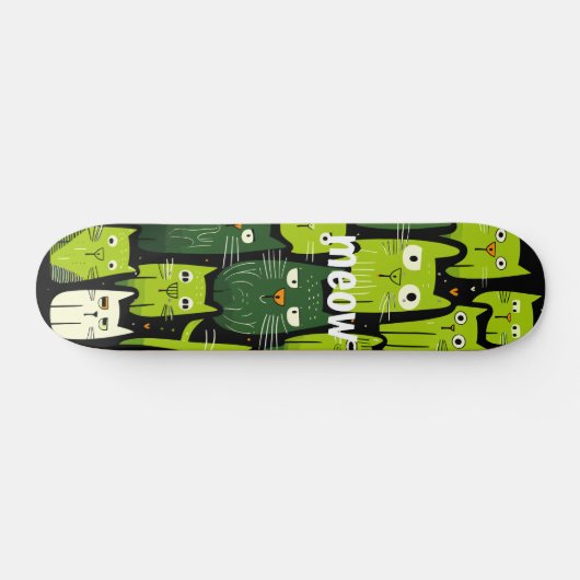 Meow Mania - Niedliche grüne Doodle Cat Lover Skateboard (Horizontal)