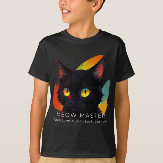 Meow Master | Dark Kid's Cat T - Shirt (Vorderseite)