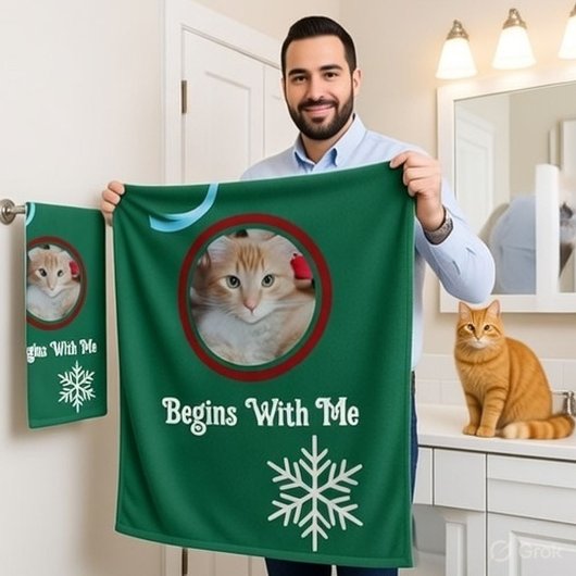 Meow Merry Christmas Photo Customize Badhandtuch Set