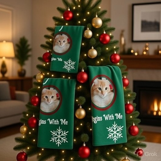 Meow Merry Christmas Photo Customize Bath Towel Se Badhandtuch Set