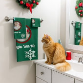 Meow Merry Christmas Photo Customize Bath Towel Se Badhandtuch Set