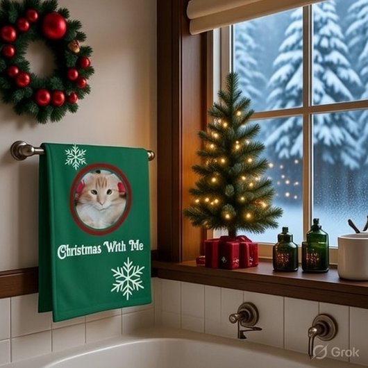 Meow Merry Christmas Photo Customize Bath Towel Se Badhandtuch Set