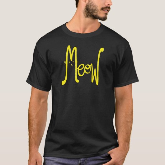 Meow Minimal Yellow Moderne Script Cat Vater Typo T-Shirt (Vorderseite)