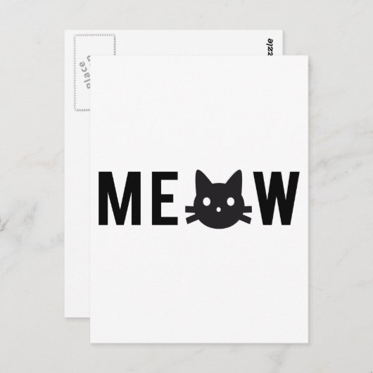 Meow, mit schwarzem Katzengesicht, Textdesign Postkarte (Vorne/Hinten)