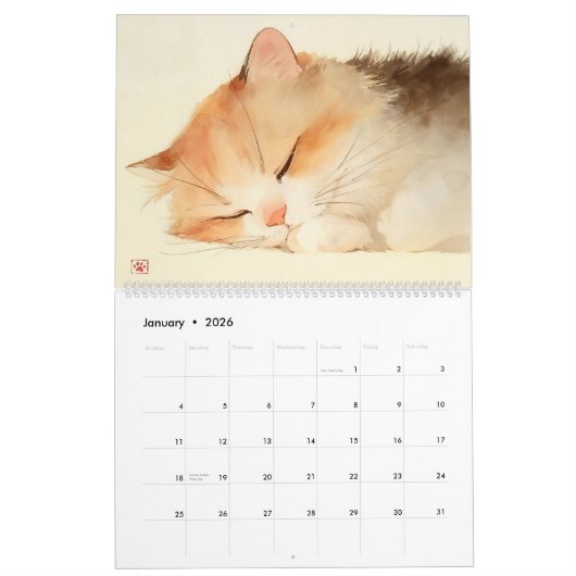 Meow Moods: Adable Wasserfarbkatzen Kalender (Jan 2026)